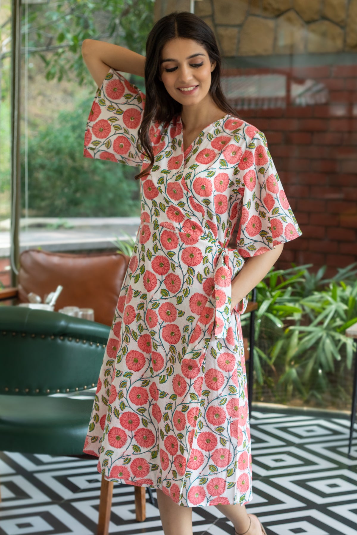 Shop Multi floral hand block print cotton asymmetric tier dress | eShakti